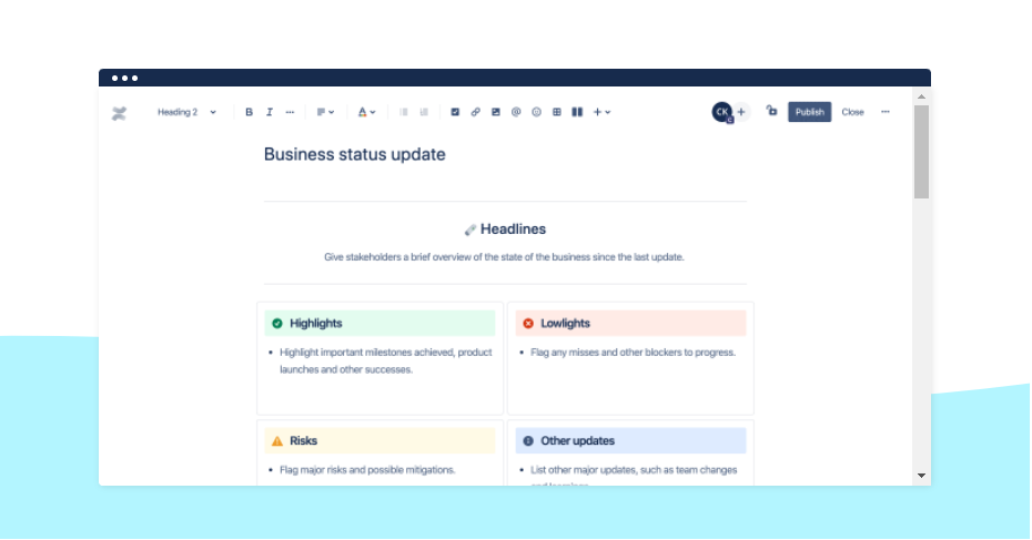 confluence business status update template