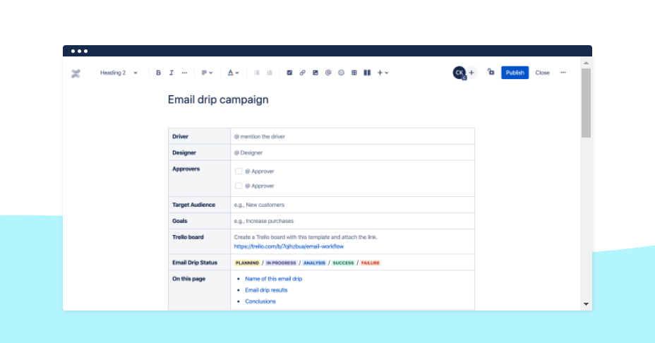 confluence email drip campaign template