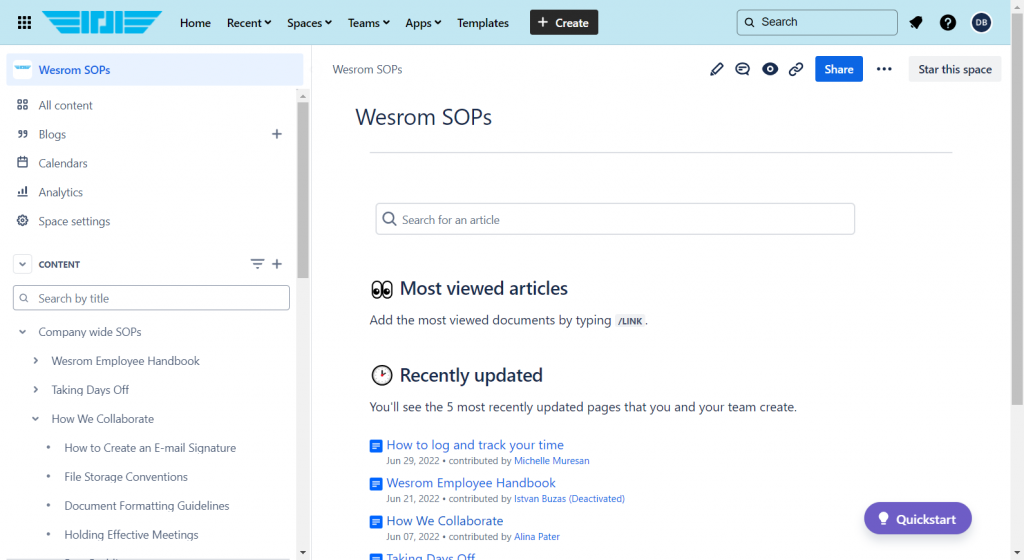 well-organized content in confluence