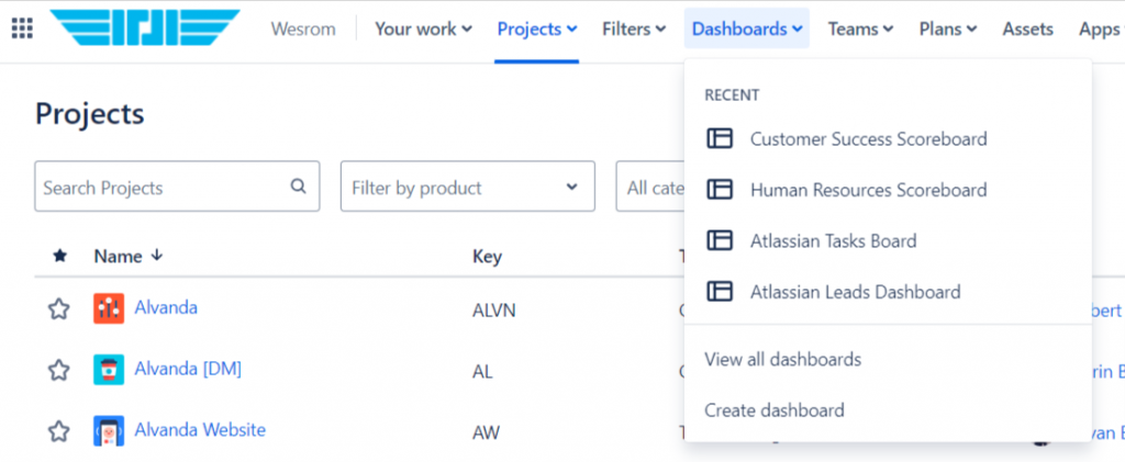 jira dashboard example