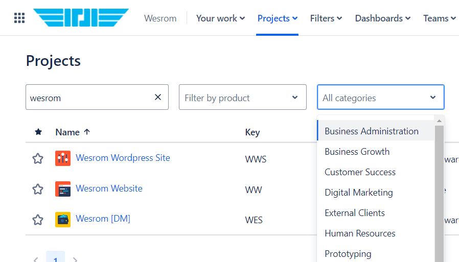 Different Project types in Jira